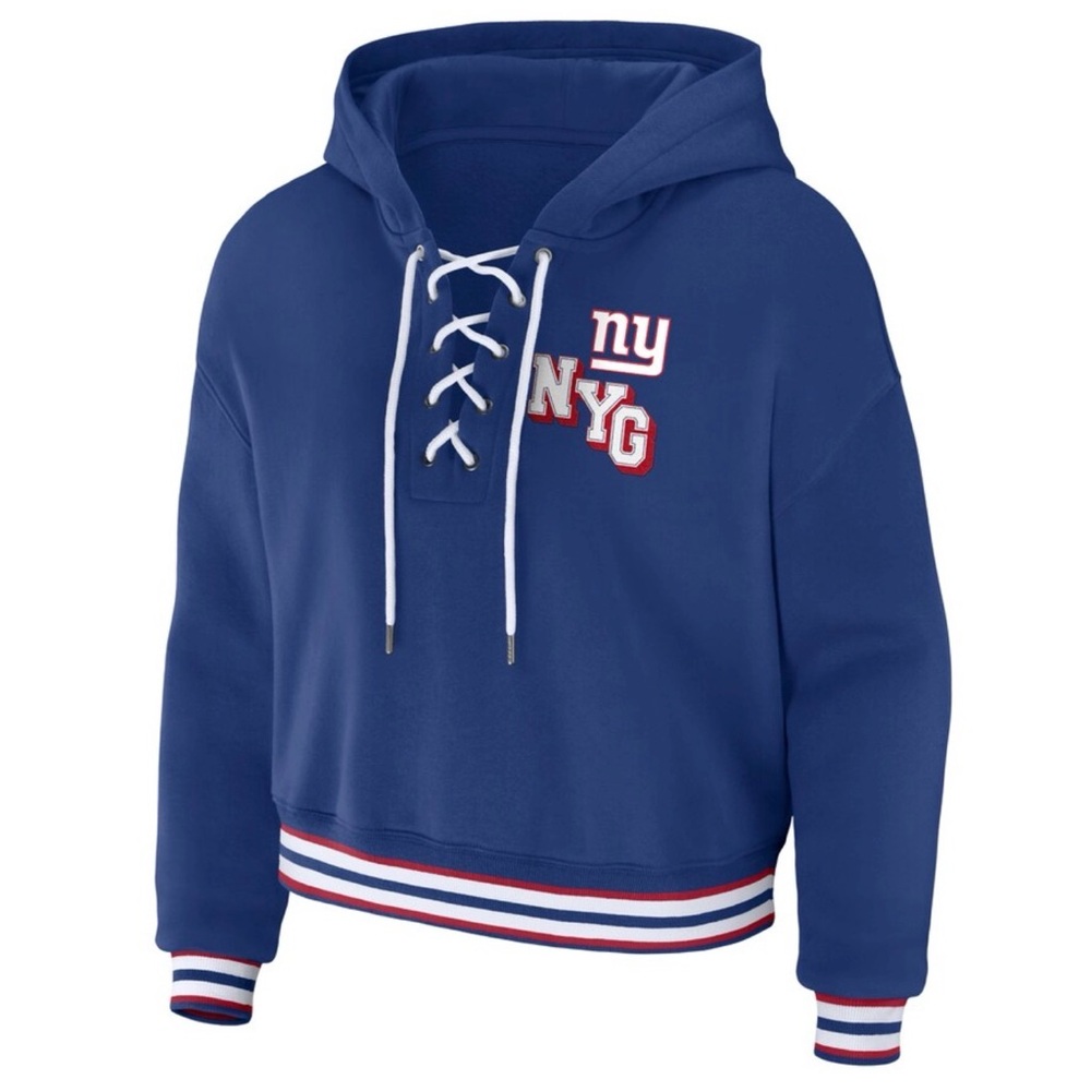 Women's WEAR Erin Andrews Royal New York Giants Lace-Up Pullover Hoodie Licensed